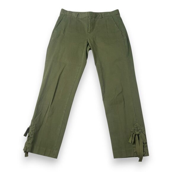 BANANA REPUBLIC US 4 S Green Chino Pants Avery Fit Lace Up Tie Ankles - Picture 1 of 4